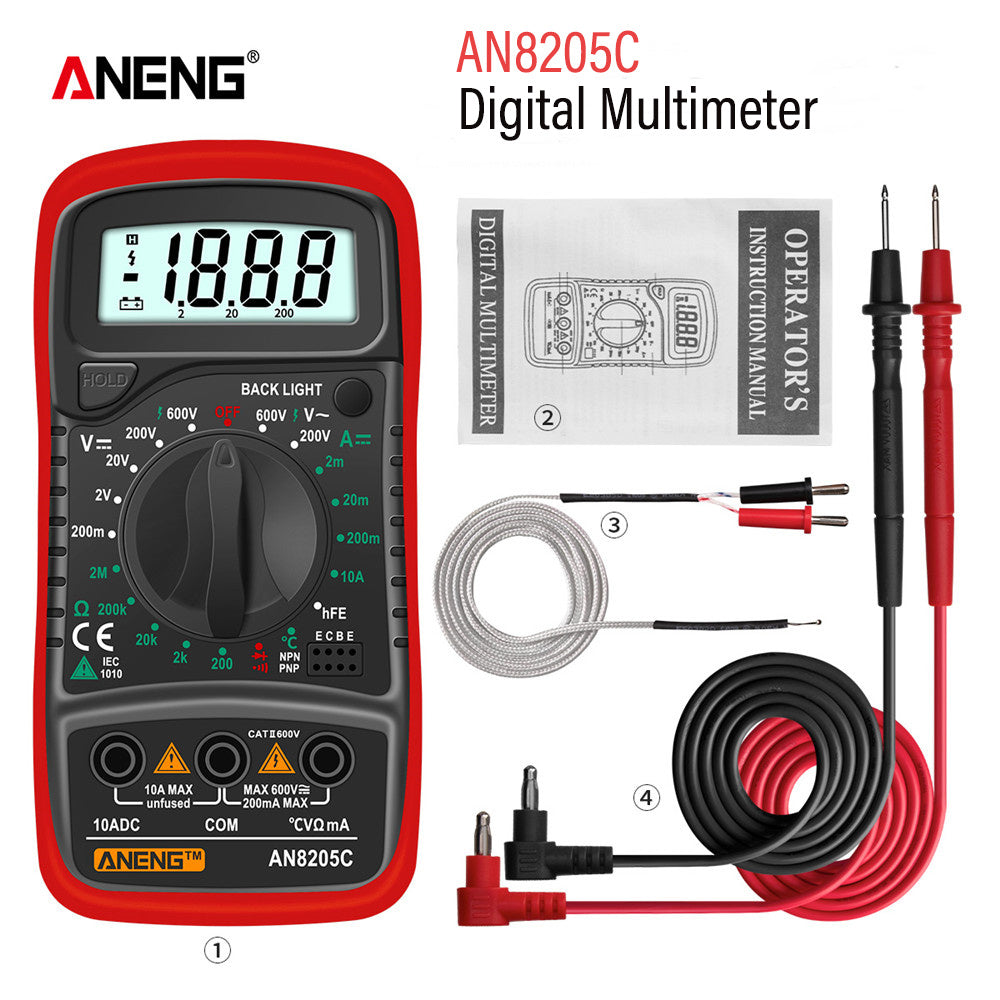 Digital Multimeter with Backlight AC/DC Ammeter Volt Ohm Tester Thermocouple