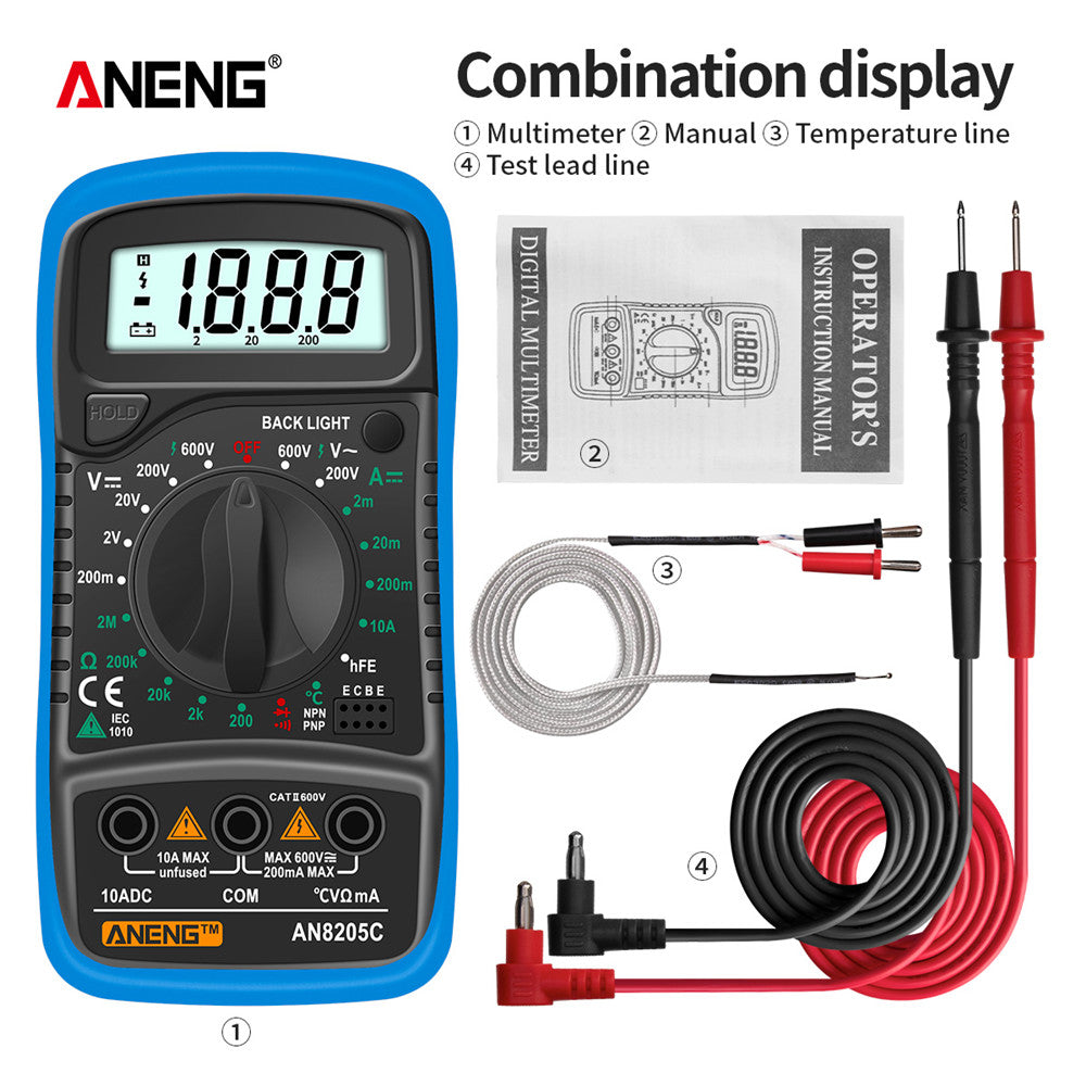 Digital Multimeter with Backlight AC/DC Ammeter Volt Ohm Tester Thermocouple
