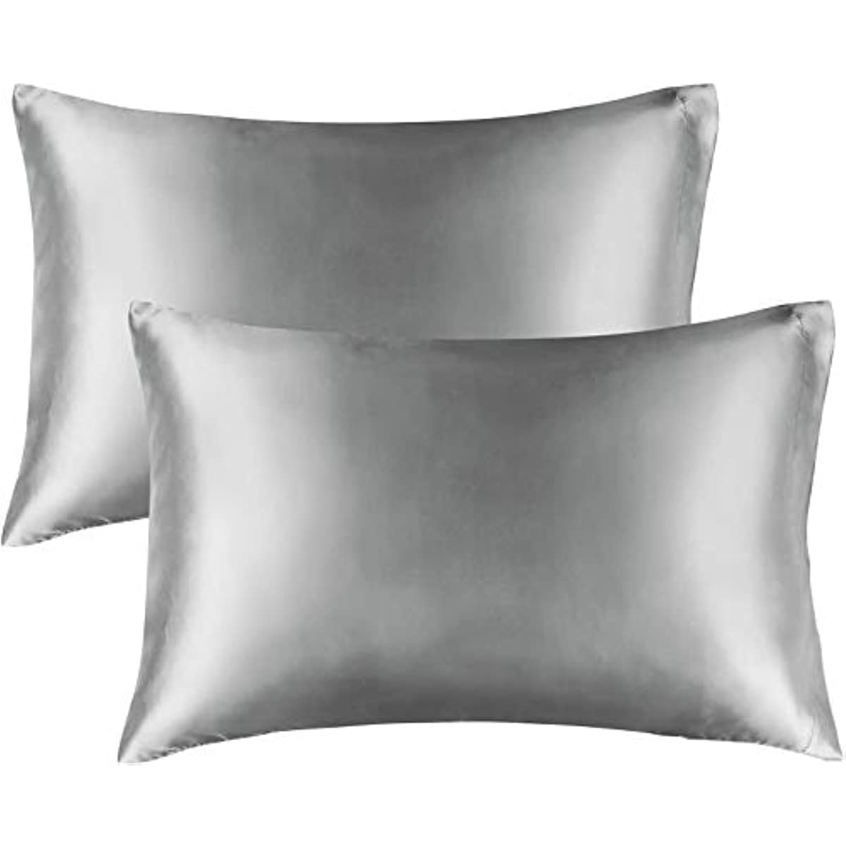 Set of 2 Gray Satin Pillowcases for Hair and Skin Health Moisture-Wicking Soft