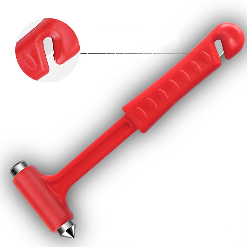 Multifunctional Safety Hammer for Emergency Window Breakage Red Metal Plastic