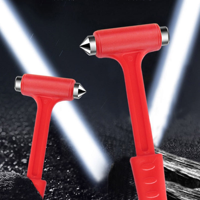 Multifunctional Safety Hammer for Emergency Window Breakage Red Metal Plastic