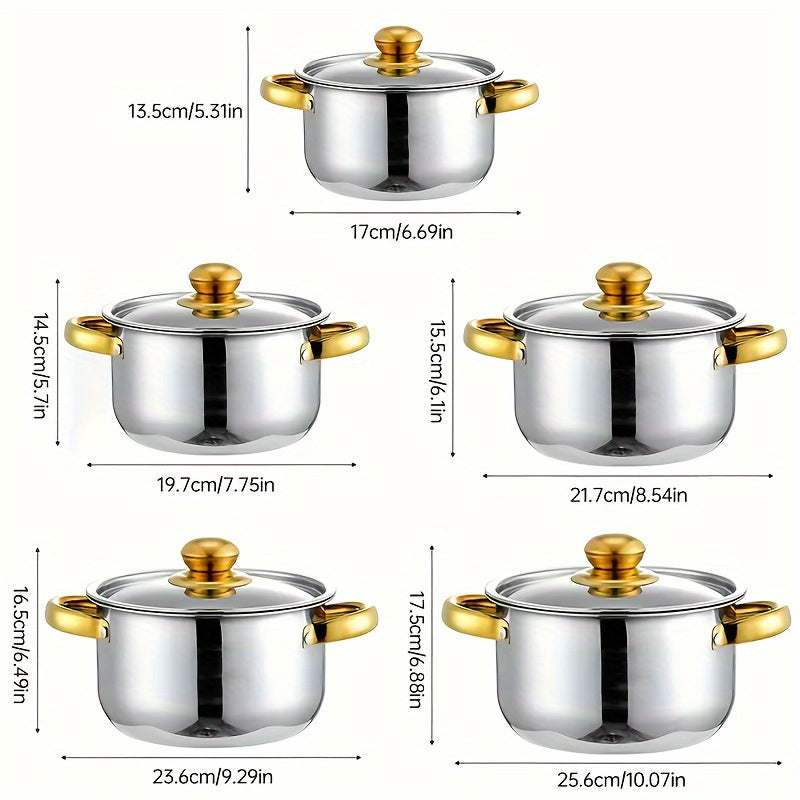 Set of 12 Stainless Steel Cookware Pieces with Glass Lids for Gas Stoves
