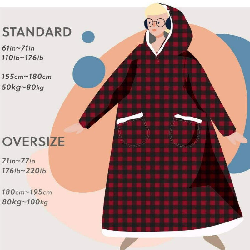 Oversized Flannel Blanket with Sleeves Hooded Polyester Fleece Stain Resistant Easy to Clean for Men Women