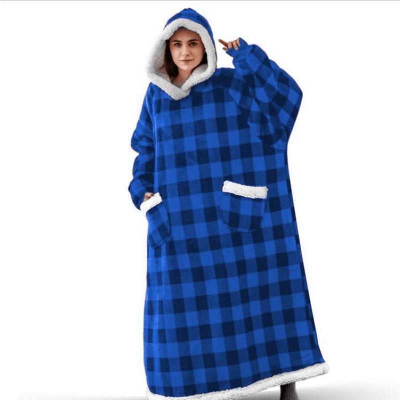 Oversized Flannel Blanket with Sleeves Hooded Polyester Fleece Stain Resistant Easy to Clean for Men Women