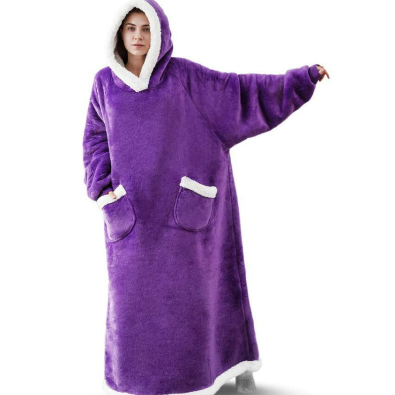 Oversized Flannel Blanket with Sleeves Hooded Polyester Fleece Stain Resistant Easy to Clean for Men Women