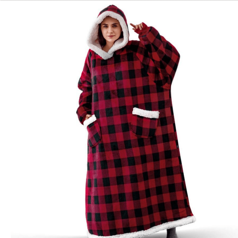 Oversized Flannel Blanket with Sleeves Hooded Polyester Fleece Stain Resistant Easy to Clean for Men Women