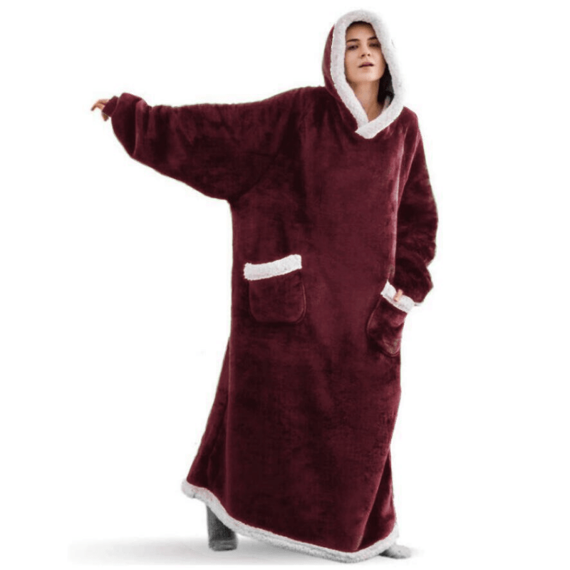 Oversized Flannel Blanket with Sleeves Hooded Polyester Fleece Stain Resistant Easy to Clean for Men Women