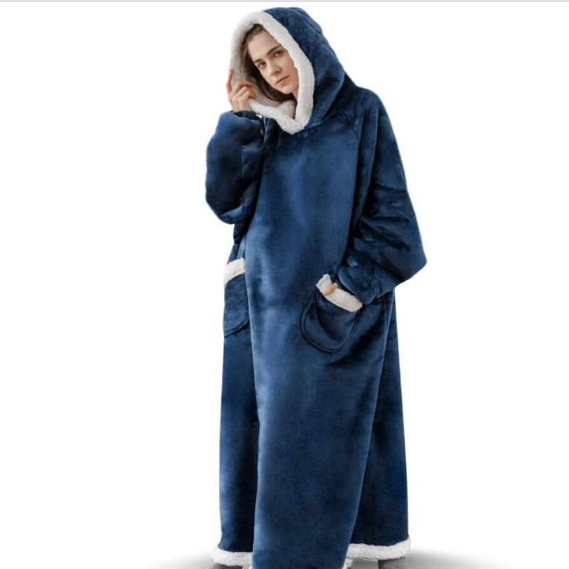 Oversized Flannel Blanket with Sleeves Hooded Polyester Fleece Stain Resistant Easy to Clean for Men Women