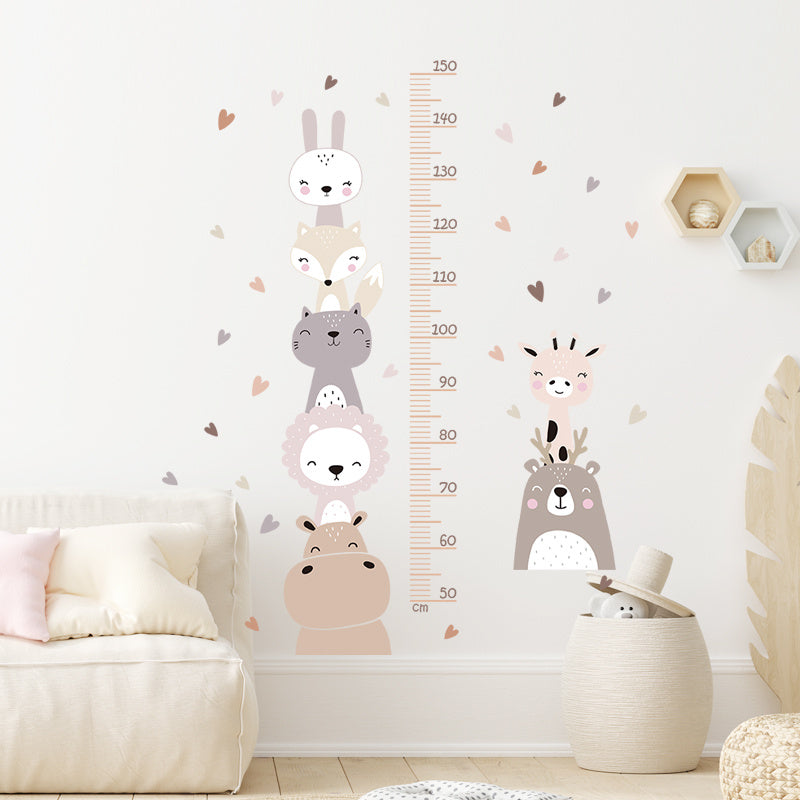 Animal Height Chart Wall Decal Orange Bear and Lion Removable PVC Sticker for Bedroom Decor