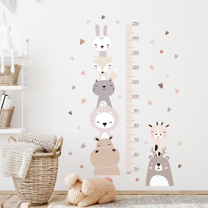 Animal Height Chart Wall Decal Orange Bear and Lion Removable PVC Sticker for Bedroom Decor