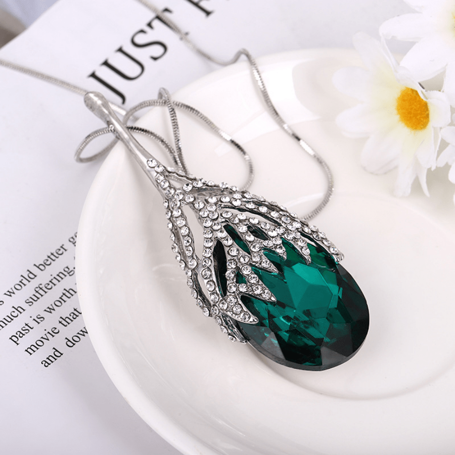 Zirconia Pendant Necklace with Sweater Chain Geometric Jewelry for Women