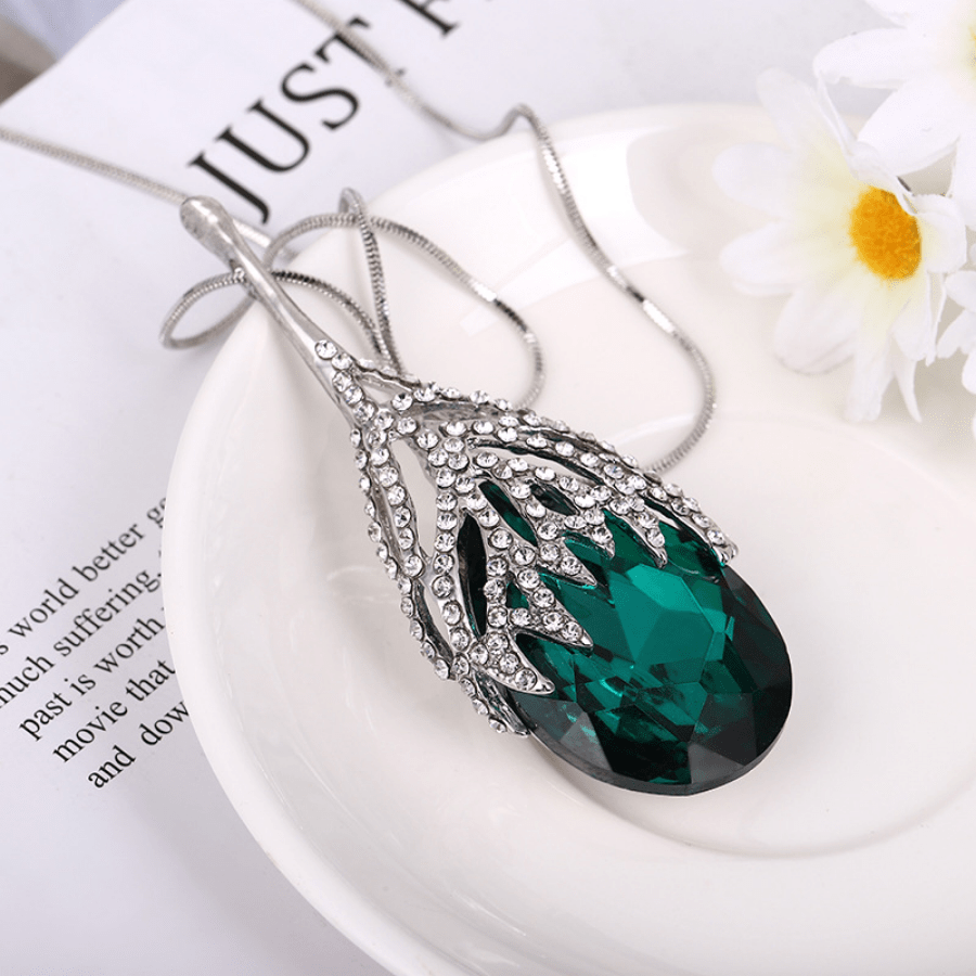 Zirconia Pendant Necklace with Sweater Chain Geometric Jewelry for Women