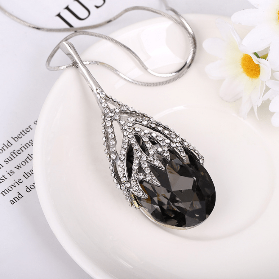 Zirconia Pendant Necklace with Sweater Chain Geometric Jewelry for Women