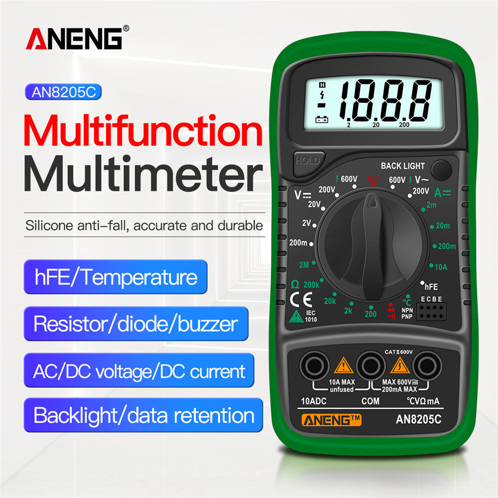 Digital Multimeter Auto Range Backlight AC/DC Volt Amp Ohm Tester Portable with Thermocouple