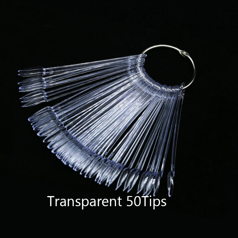 50 ta fan shaklidagi tirnoq san'ati amaliyot tayoqlari to'plami tirnoq bo'yoqlari namunalari uchun.