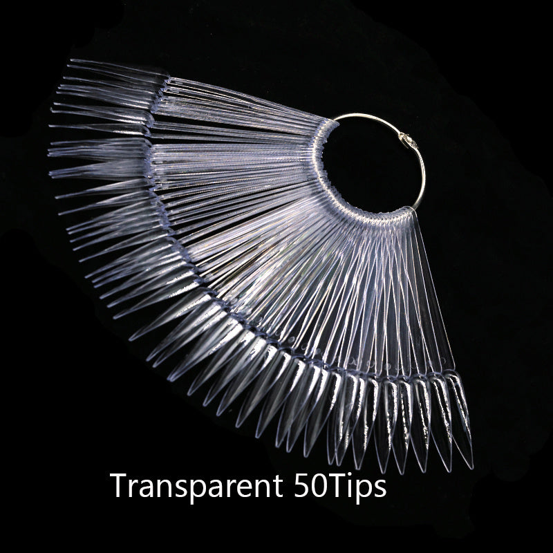 50 ta fan shaklidagi tirnoq san'ati amaliyot tayoqlari to'plami tirnoq bo'yoqlari namunalari uchun.