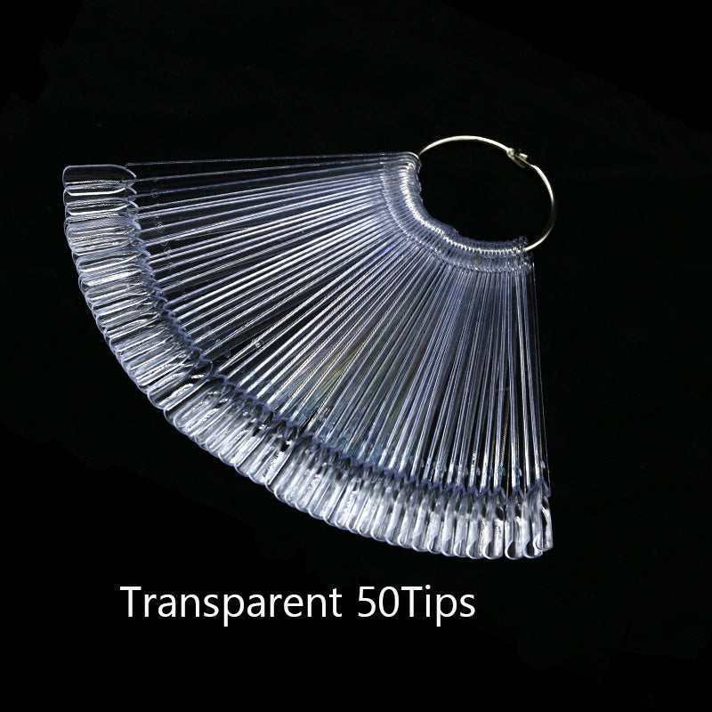 50 ta fan shaklidagi tirnoq san'ati amaliyot tayoqlari to'plami tirnoq bo'yoqlari namunalari uchun.