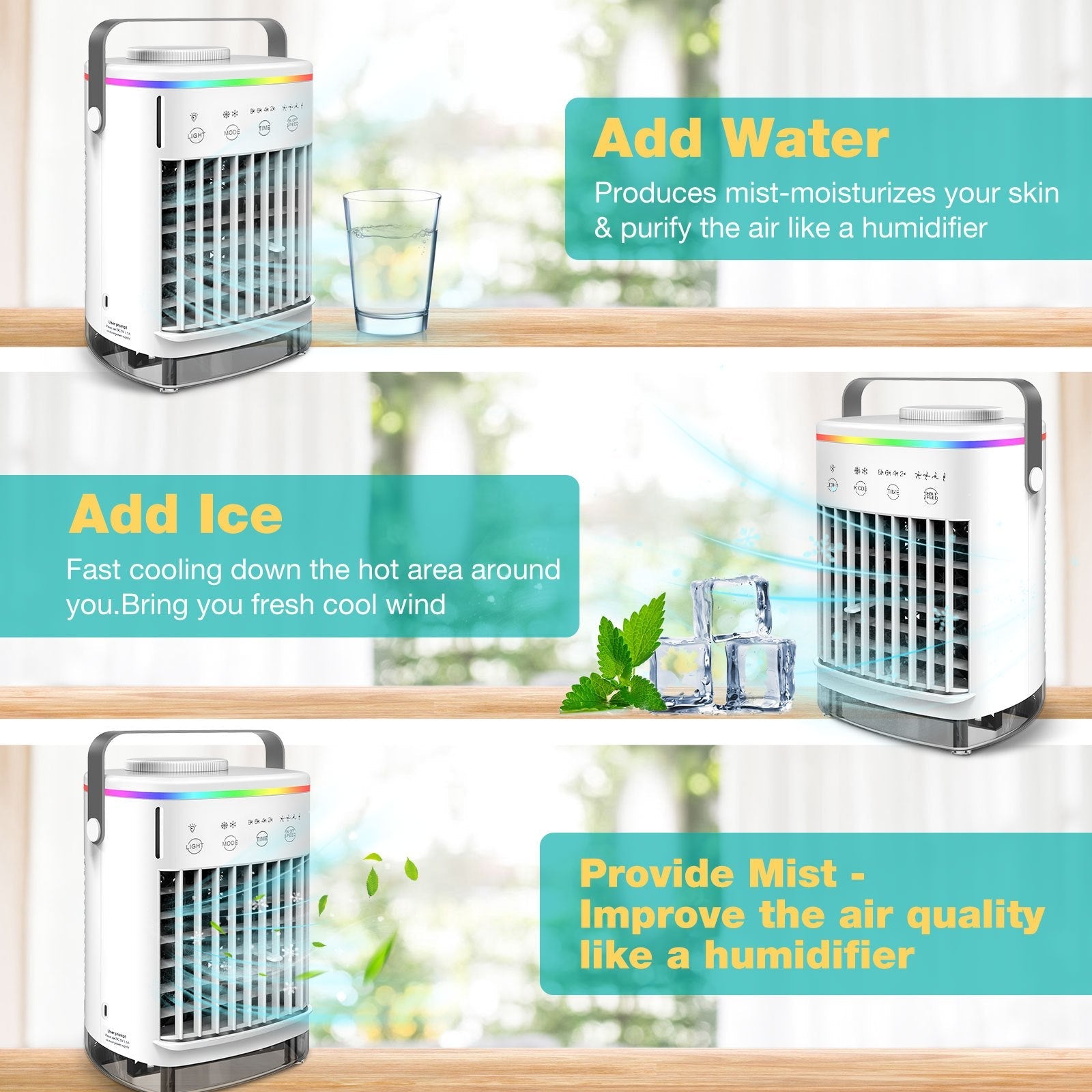 Mini Portable Air Conditioner for Home Office 4-Speed Fan Humidifier