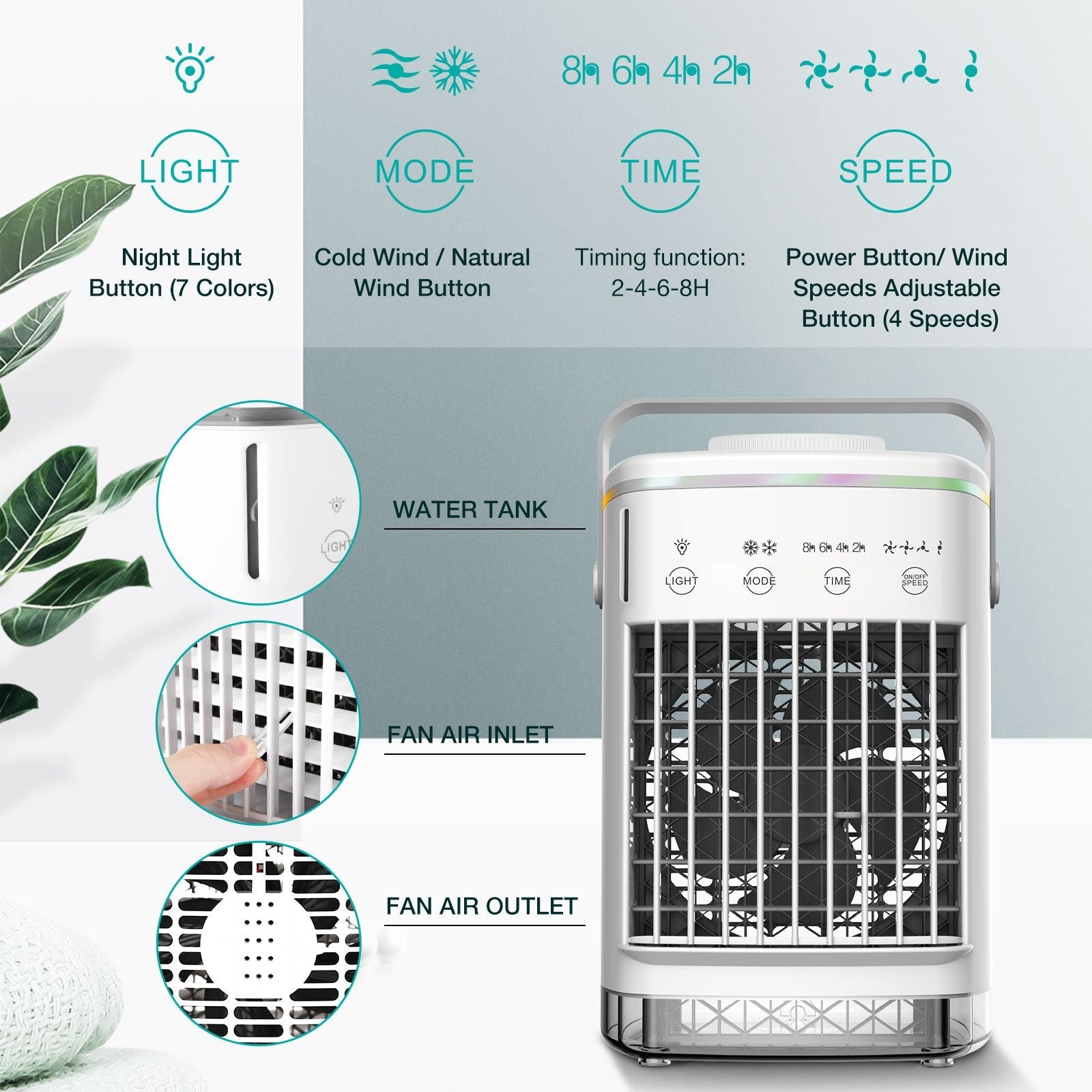 Mini Portable Air Conditioner for Home Office 4-Speed Fan Humidifier