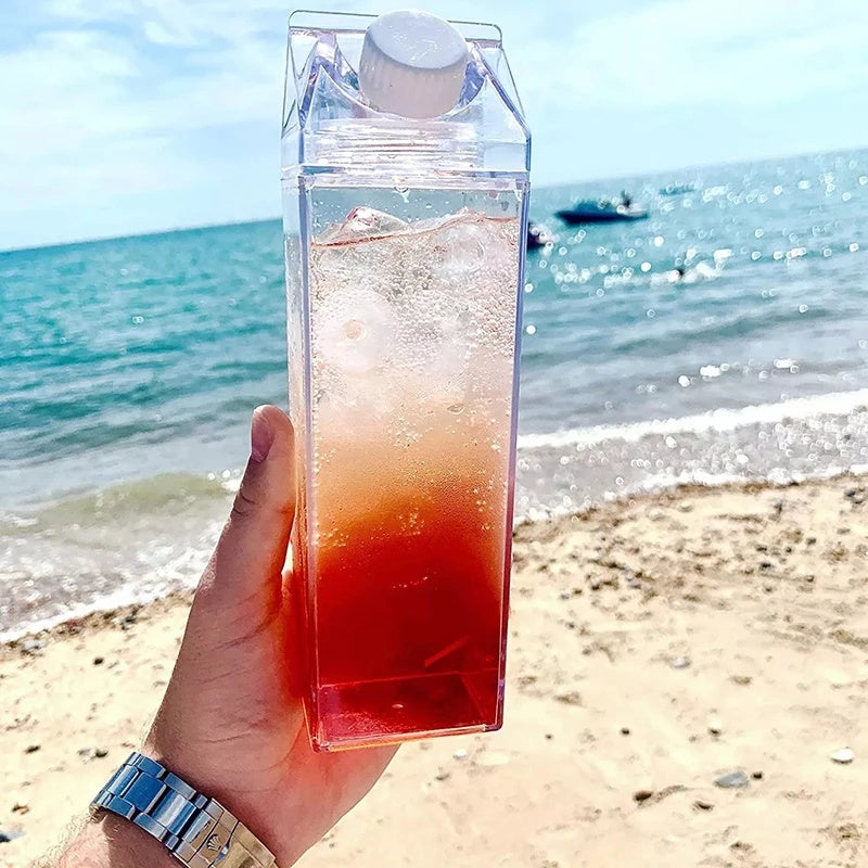 Leak-Proof Square Plastic Water Bottle 16.9oz 33.8oz Dishwasher Safe