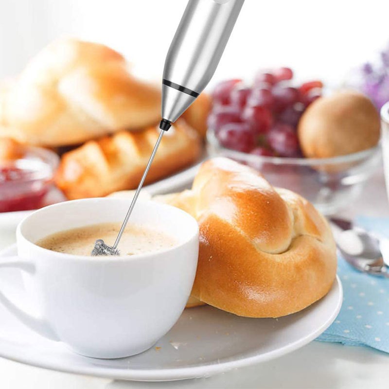 Batidor de leche eléctrico de mano y licuadora de acero inoxidable para café