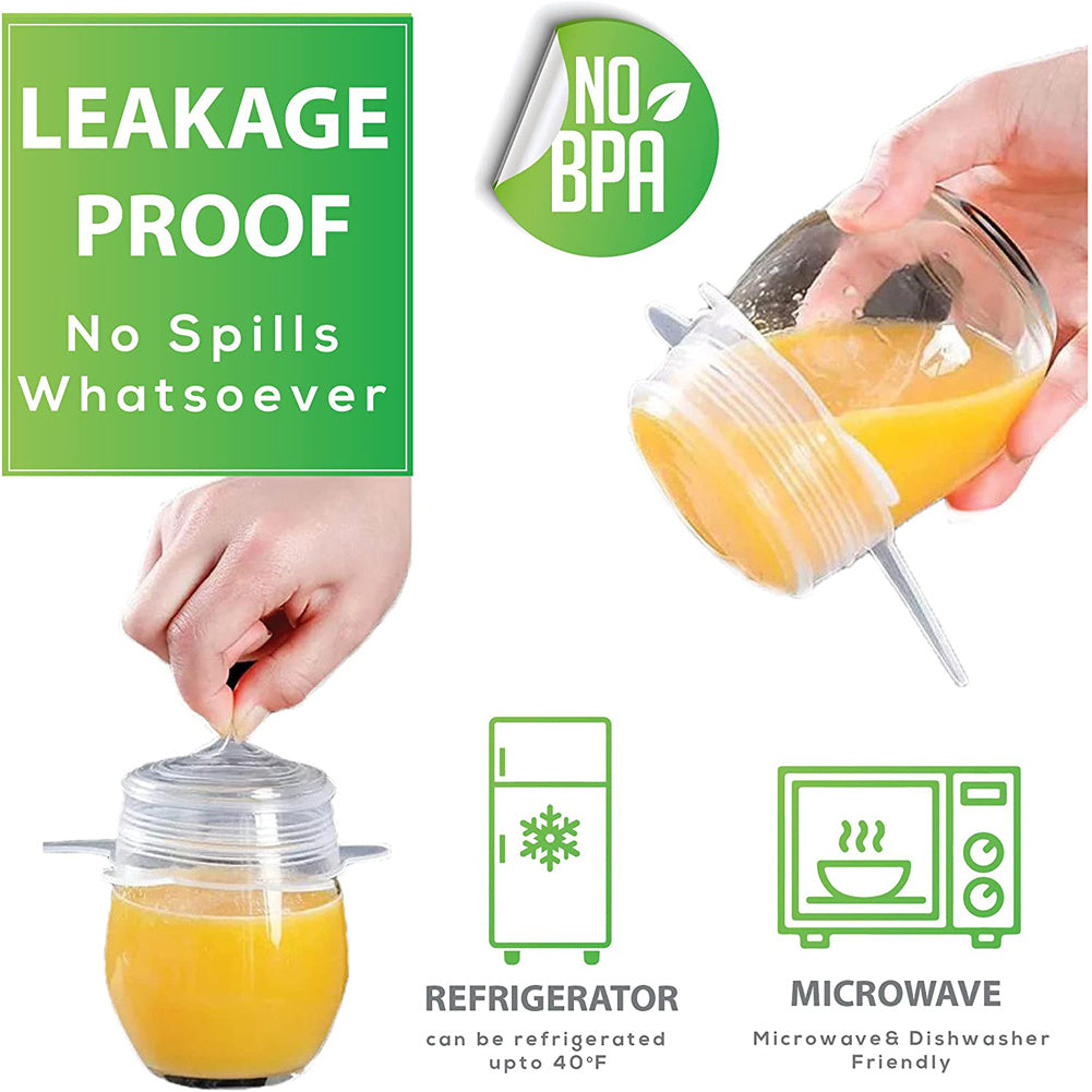 Набор из 6 силиконовых эластичных крышек, предназначенных для мытья и повторного использования. Они подходят для пищевых контейнеров разных размеров, служат крышками для мисок и обеспечивают герметичное уплотнение.