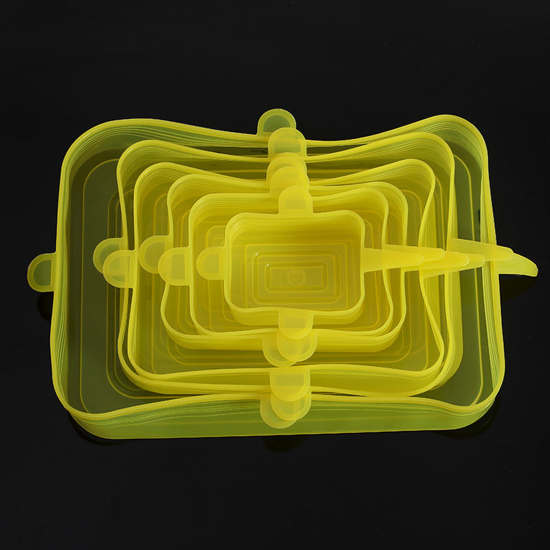 Набор из 6 силиконовых эластичных крышек, предназначенных для мытья и повторного использования. Они подходят для пищевых контейнеров разных размеров, служат крышками для мисок и обеспечивают герметичное уплотнение.