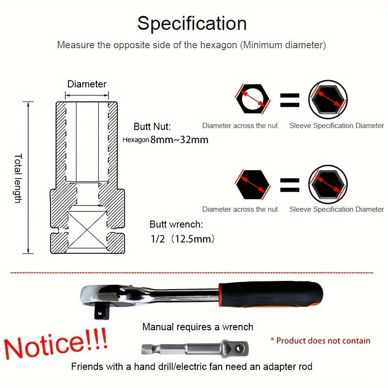 10 Pieces Impact Socket Set 1/2 Inch Deep Drive Carbon Steel Auto Repair