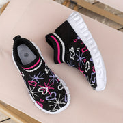 Kids Girls Boys Casual Sneakers with Embroidered Heart and Star Pattern Mid Top All-Season