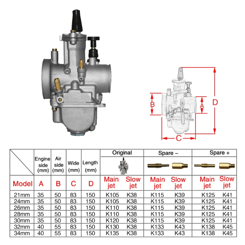Universal Motorcycle PWK Carburetor 21-34mm with Power Jet