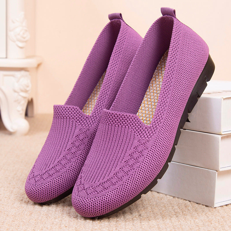 Women's Solid Color Knitted Loafers Lightweight Non-slip Casual Boat Shoes