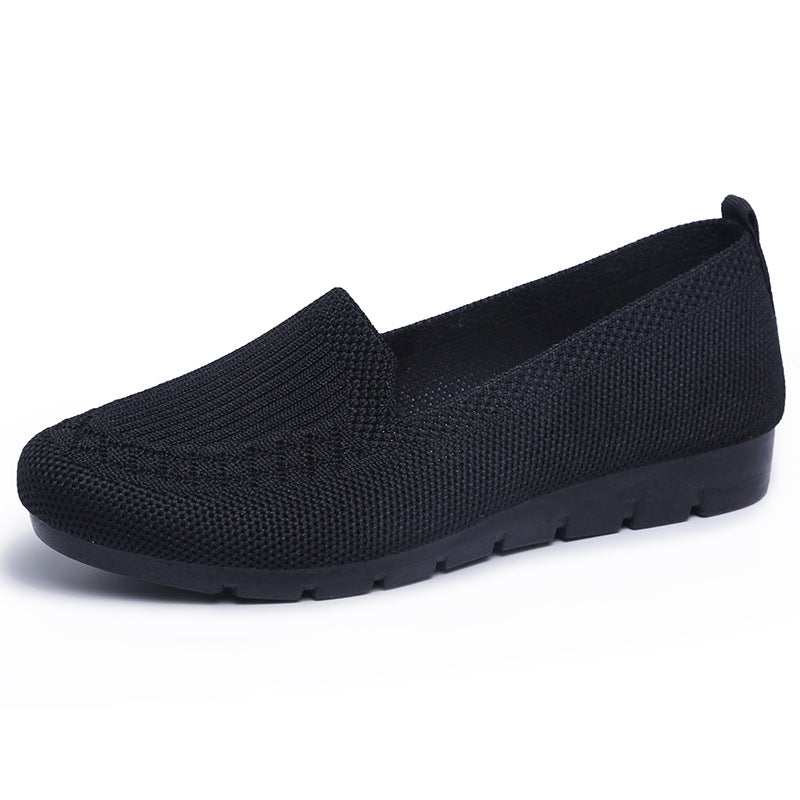 Women's Solid Color Knitted Loafers Lightweight Non-slip Casual Boat Shoes
