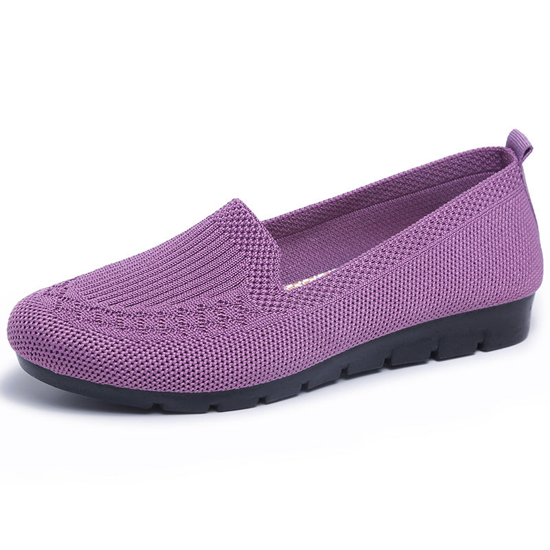 Women's Solid Color Knitted Loafers Lightweight Non-slip Casual Boat Shoes