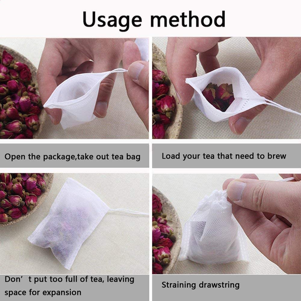 400 Disposable Tea Filter Bags, Drawstring Seal, Loose Leaf, 8.99x6.99 cm