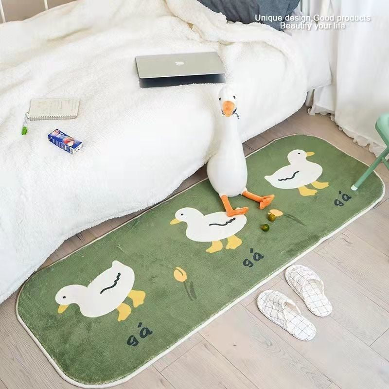 Cartoon Faux Cashmere Bedside Rug for Bedroom or Living Room Non-Slip Polyester Knit
