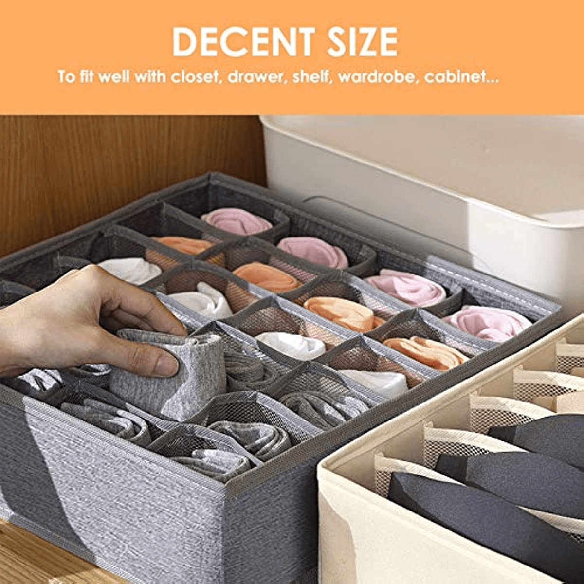 Fabric Underwear Storage Box with 24 Compartments for Socks and Ties