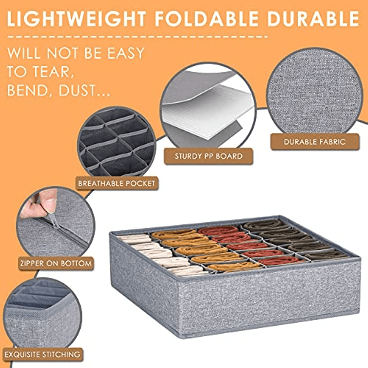 Caja de almacenamiento de ropa interior de tela con 24 compartimentos para calcetines y corbatas