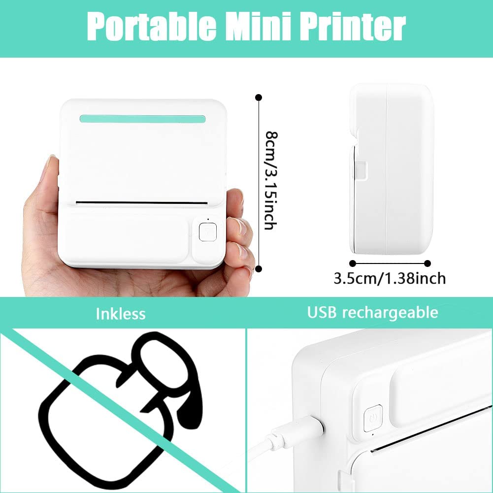 Portable Wireless Mini Printer for Smartphones Monochrome Photo Notes Memo