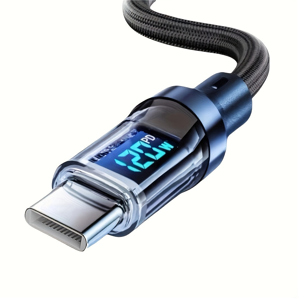 Cable de carga USB-C de 120W con pantalla LED de potencia, cable de datos plano de PVC