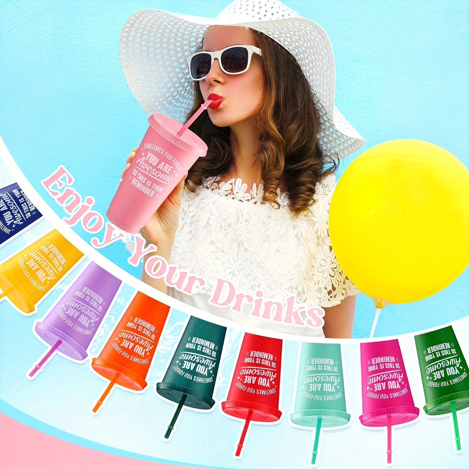 Set of 5 Insulated 24oz Tumblers with Lids and Straws BPA PVC Free for Office and Teachers