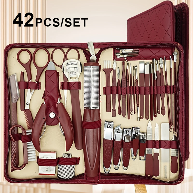 42-Piece Stainless Steel Nail Care Set with Zipper Case and Grooming Tools