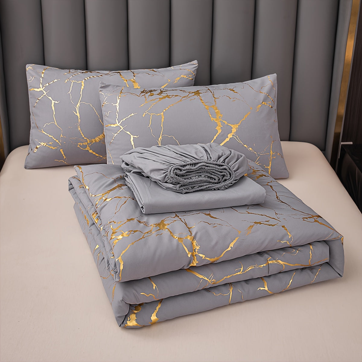 Luxury Comforter Set with Bronzing Marble Print 2/3 Piece Soft Skin-Friendly Bedding