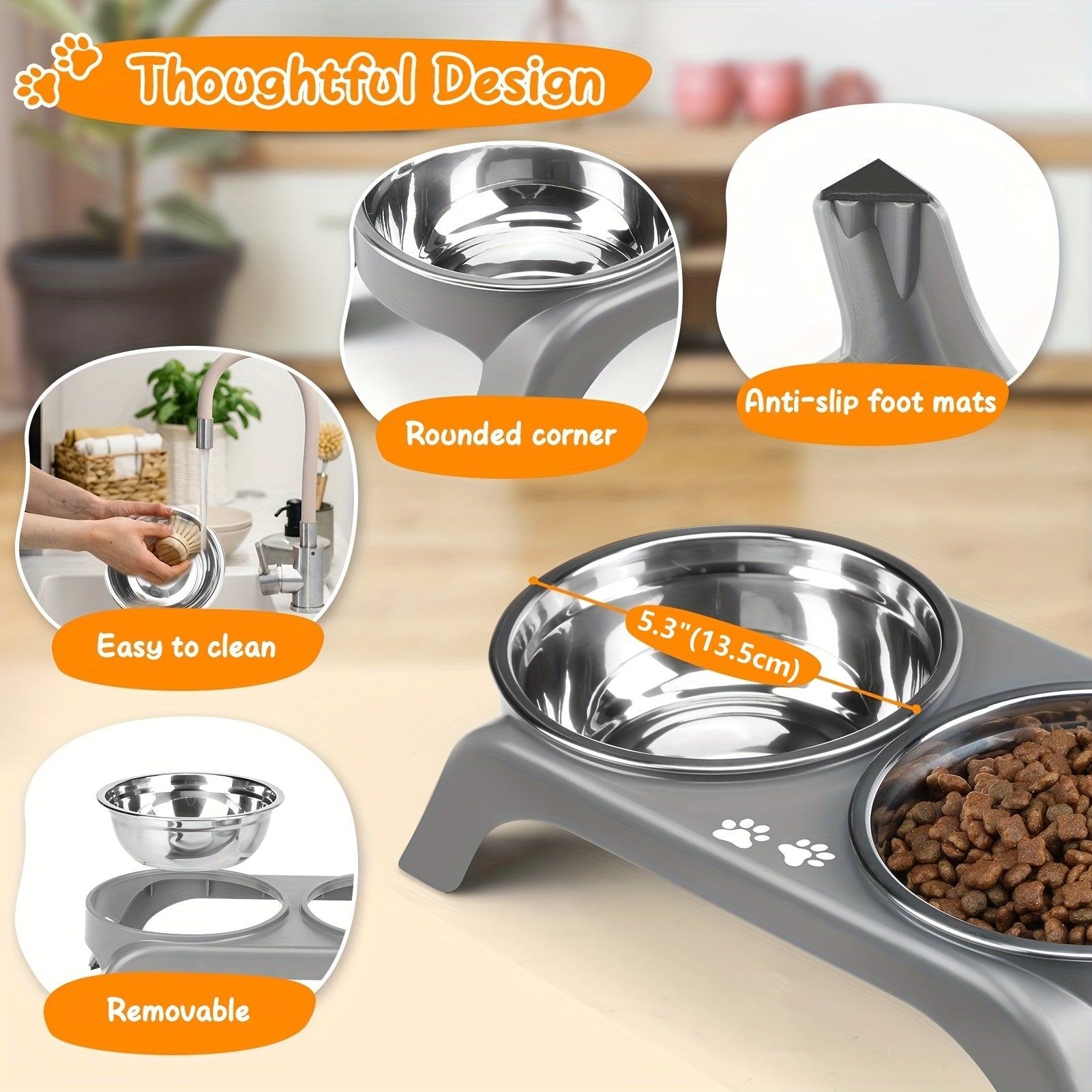 Elevated Cat Bowls with Stainless Steel Dual Bowls Non-Slip Feet Ergonomic Design