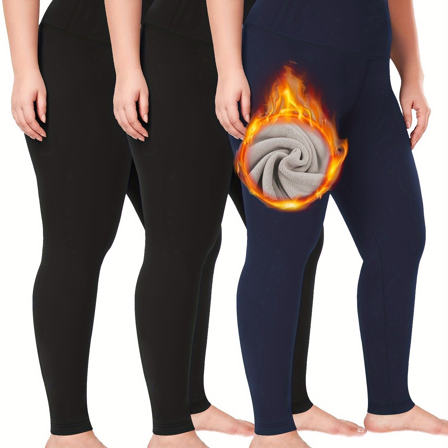 Plus Size Plush Lined High Waist Crop Pants Set Warm Fall Winter