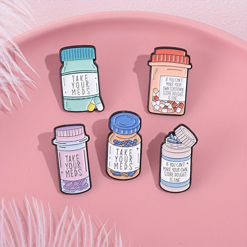 Set of 12 Cartoon Medicine Bottle Brooches Alloy Enamel Jewelry Accessories Gift