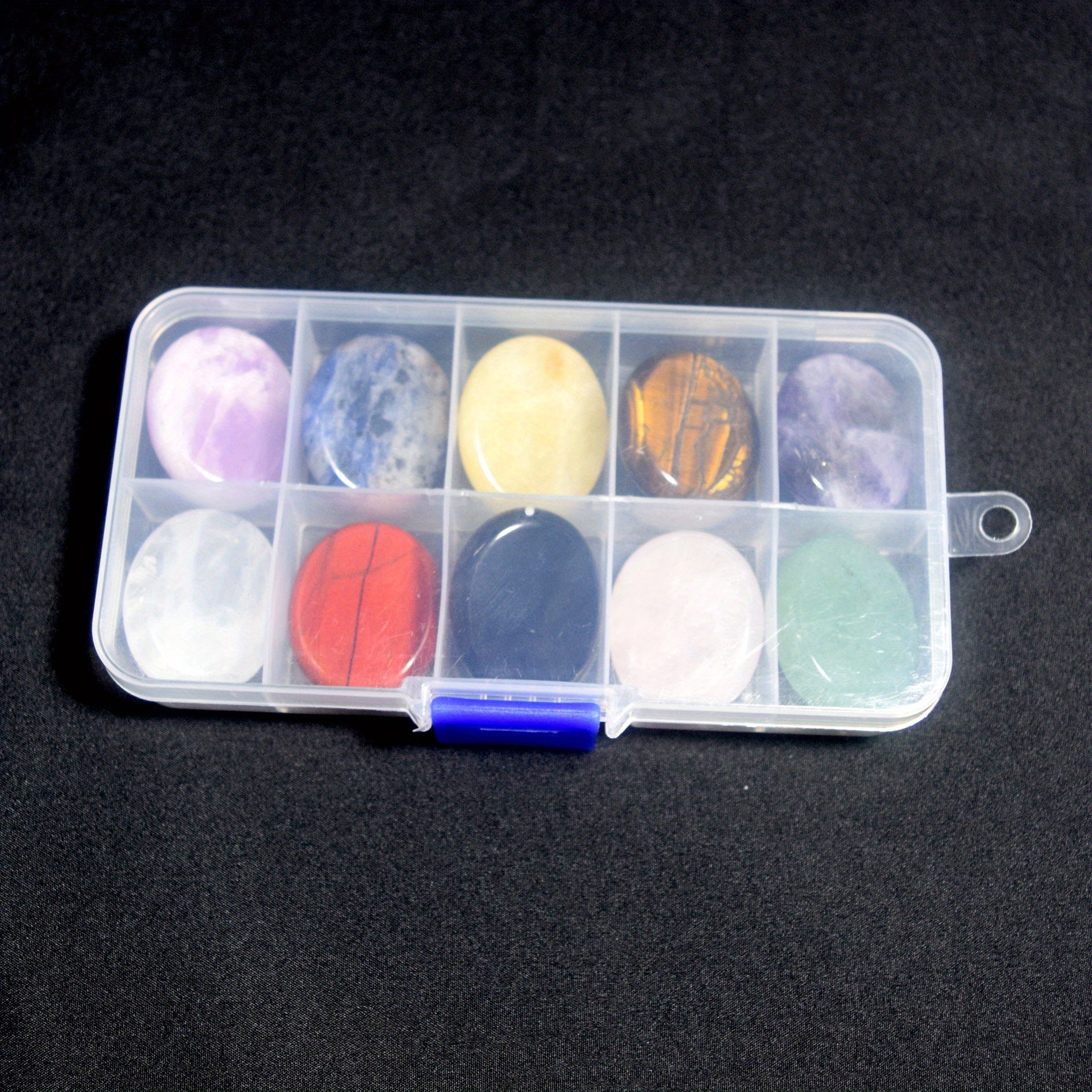 Set of 10 Natural Stone Energy Crystals with Oval Thumb Stones in Gift Box