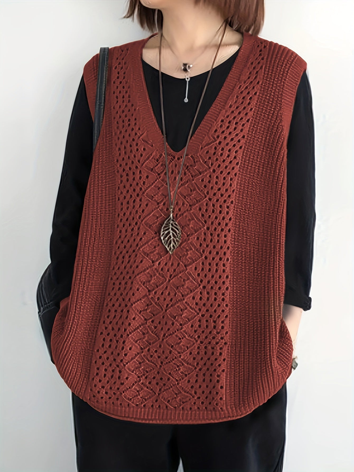 Women's Spring Autumn Solid Color Sleeveless Sweater Outerwear