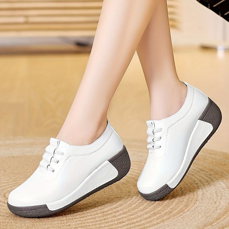 Women's Casual Lace-Up Platform Wedge Sneakers Black Synthetic All-Season Comfort