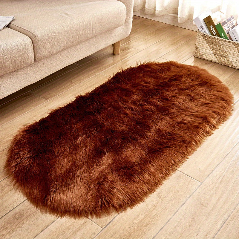 Super Soft Faux Sheepskin Oval Rug Plush Fluffy Floor Mat for Living Room Bedroom