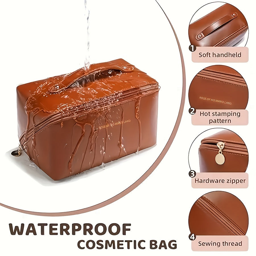 Большой вместительный органайзер для макияжа и туалетных принадлежностей из искусственной кожи с молнией и ручкой